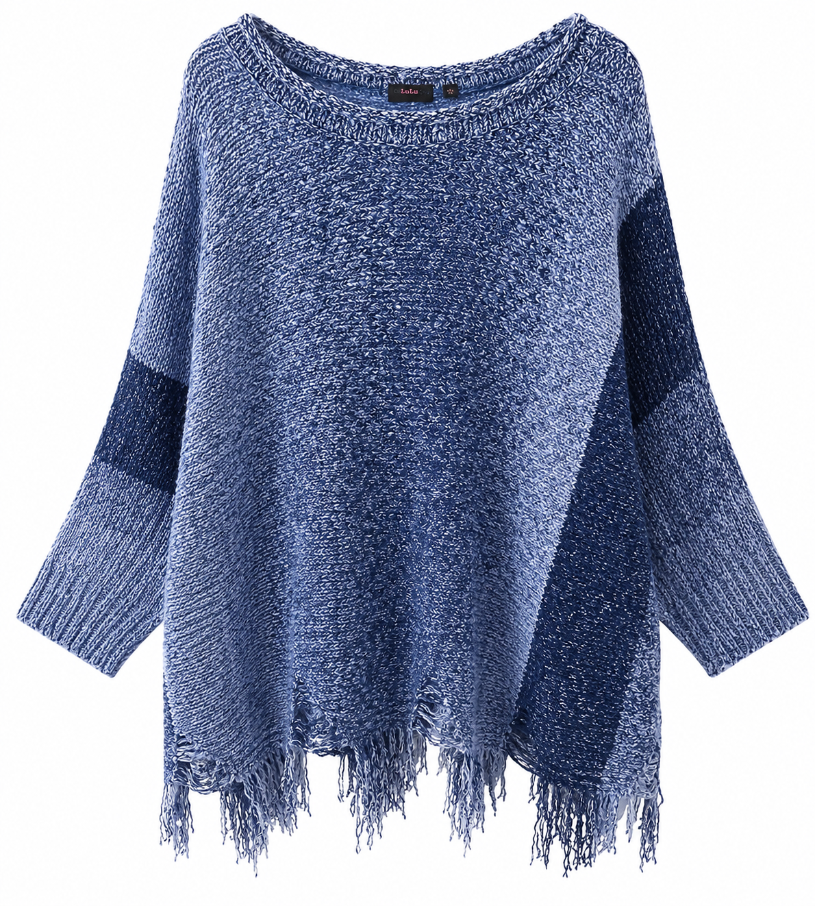 Women's Oversized Chunky Knit Sweater – Fringed Hem Relaxed Fit Pullover | Cozy Blue Winter Jumper