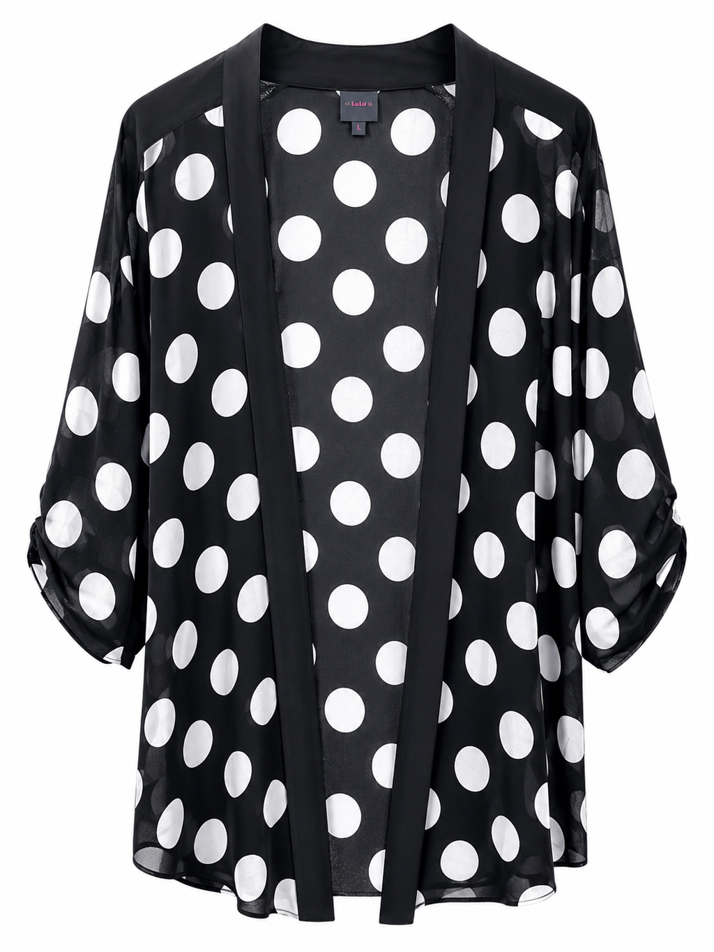 Women's Sheer Polka Dot Kimono Cardigan – Lightweight Open Front Cover Up | Elegant Black Chiffon Layering Jacket