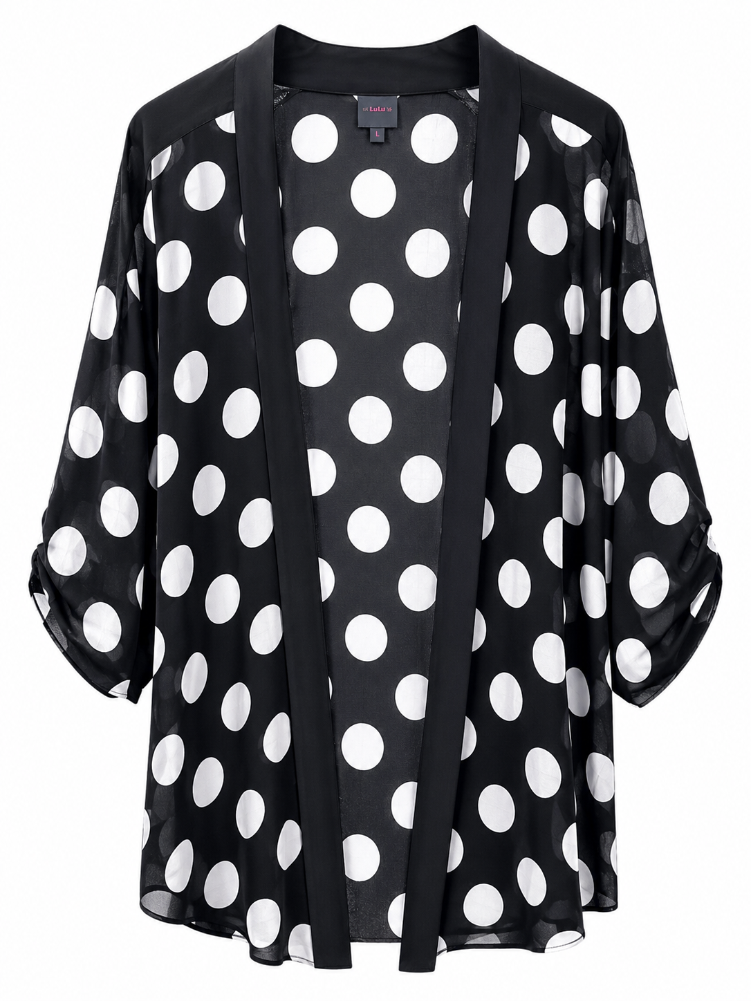 Women's Sheer Polka Dot Kimono Cardigan – Lightweight Open Front Cover Up | Elegant Black Chiffon Layering Jacket