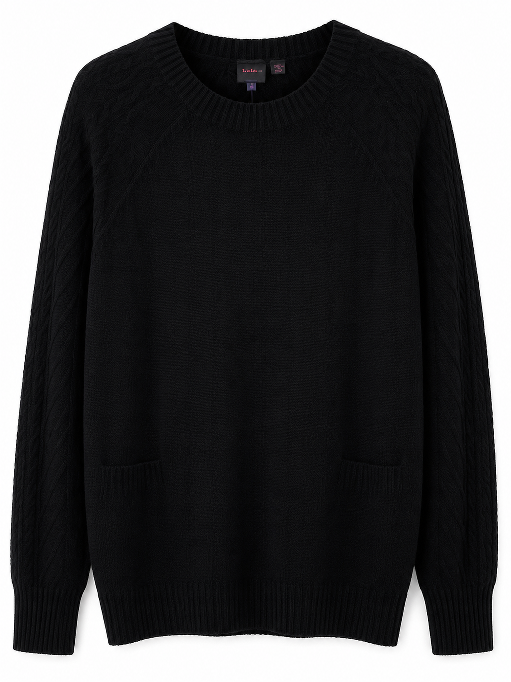 Women's Black Longline Knit Sweater Dress | Soft Crew Neck Long Sleeve Jumper with Pockets