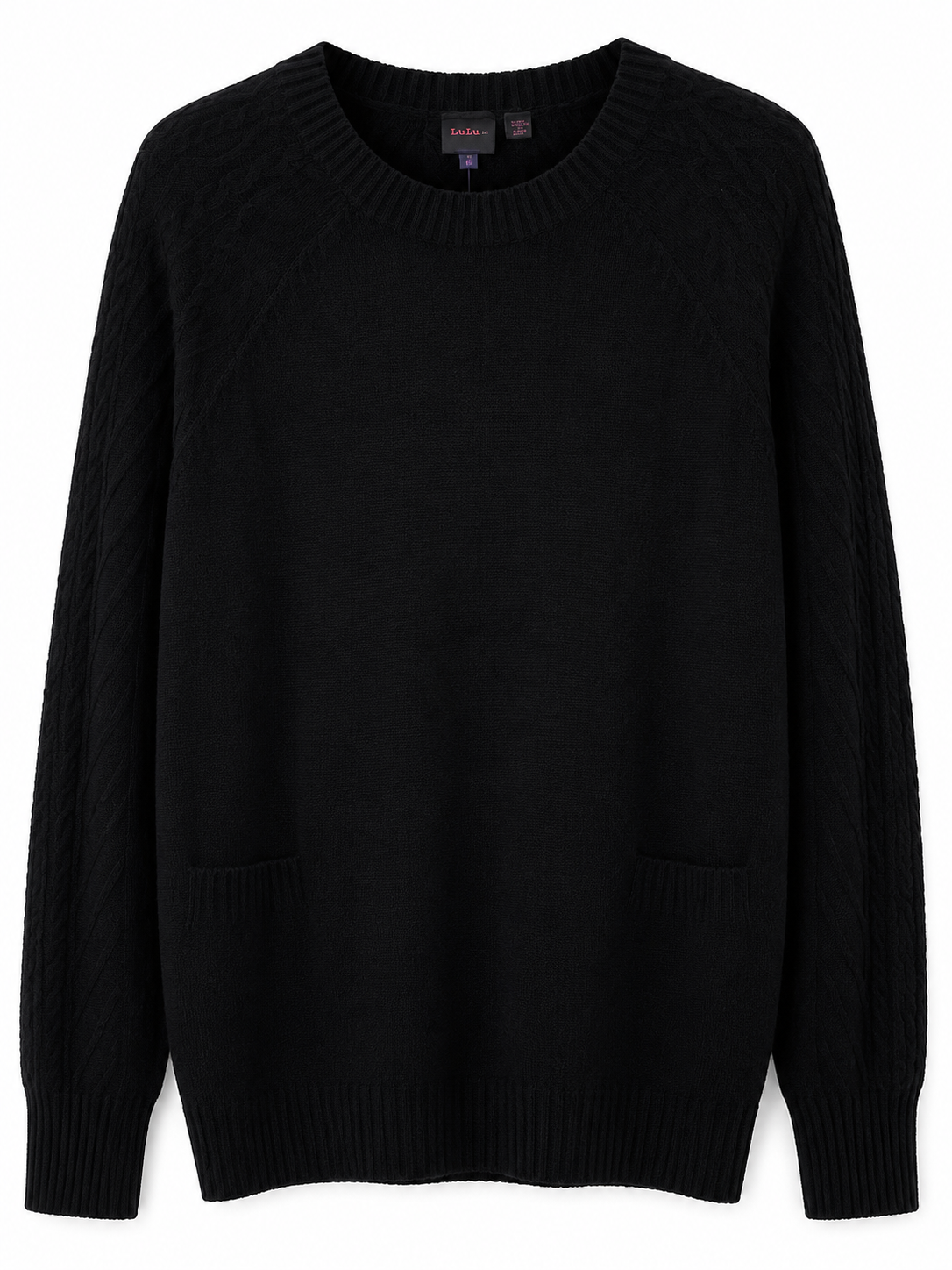Women's Black Longline Knit Sweater Dress | Soft Crew Neck Long Sleeve Jumper with Pockets