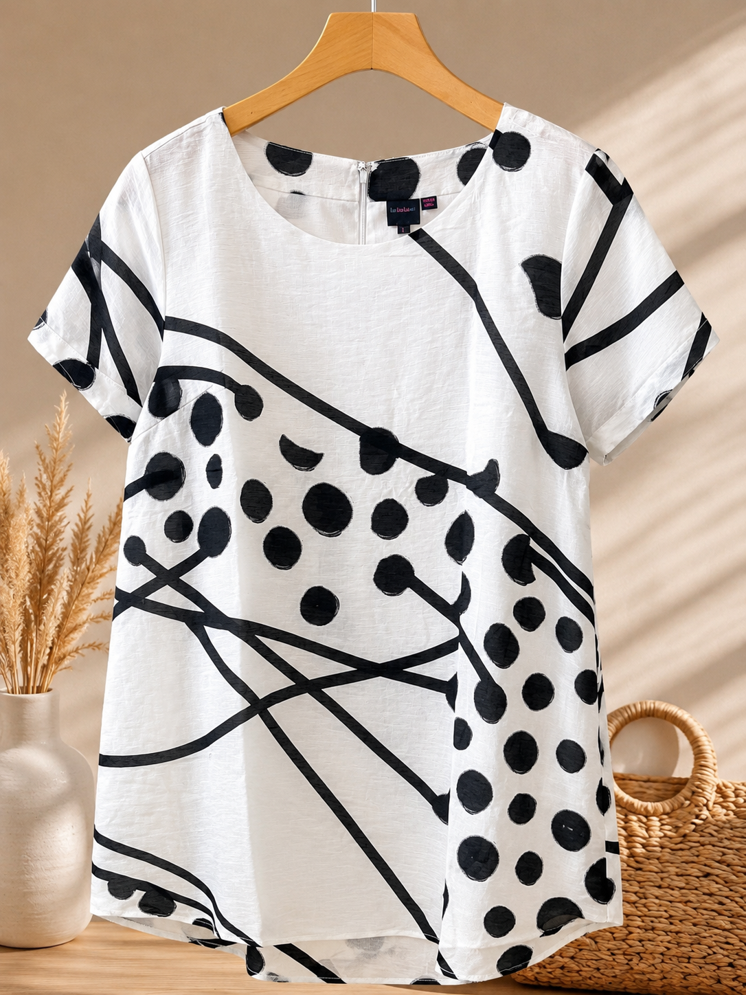 Women's Abstract Print Short Sleeve Blouse – Casual Loose Fit Round Neck Summer Top | Lightweight Everyday Shirt