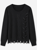 Women's Distressed Knit Sweater – Chunky Crew Neck Long Sleeve Jumper | Fringe Hem Casual Winter Pullover