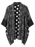 Women's Black & White Printed Open Front Kimono Cardigan | Lightweight Draped Cover Up