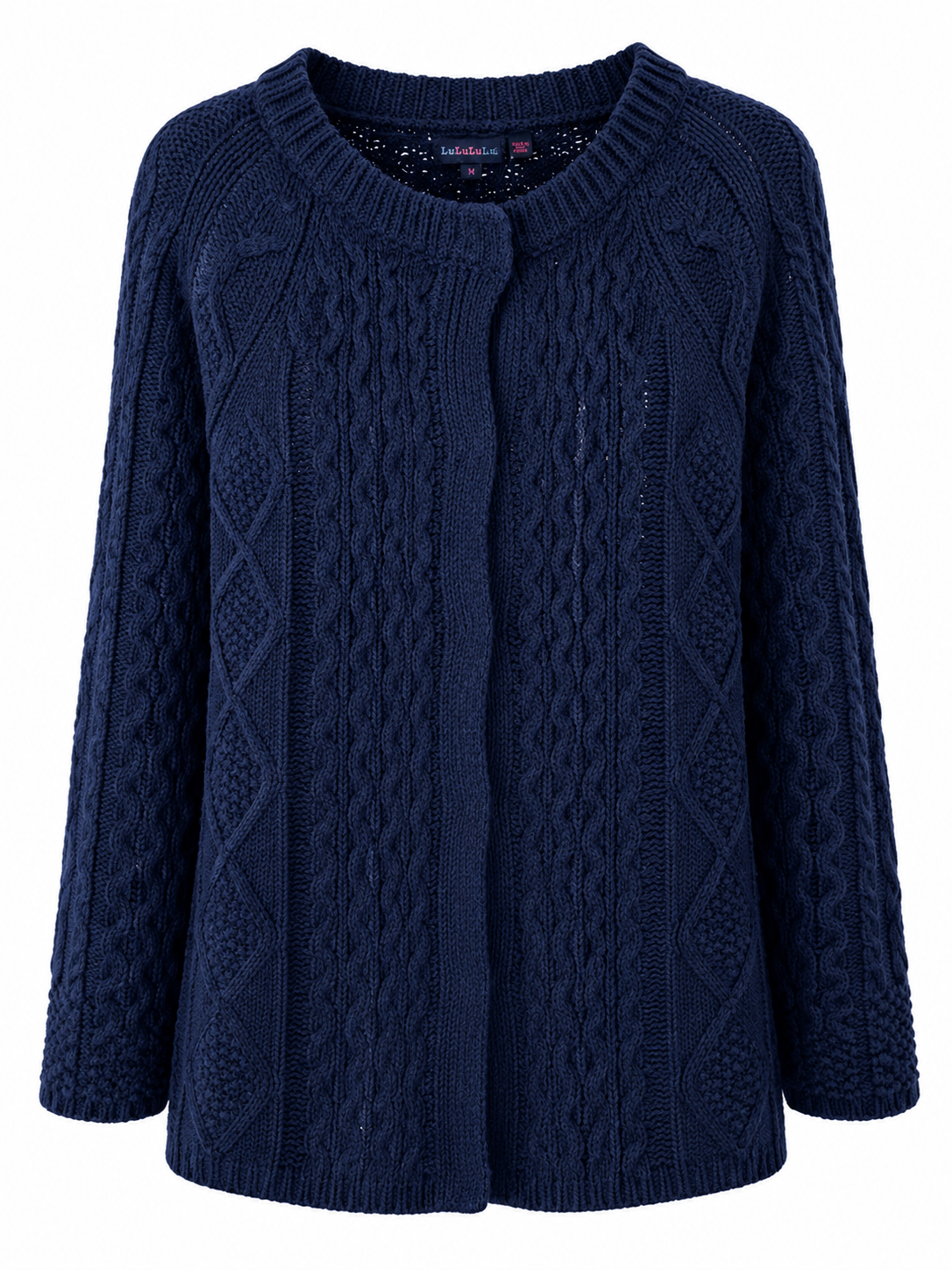 Women's Navy Cable Knit Open Front Cardigan | Soft Chunky Knit Sweater Jacket