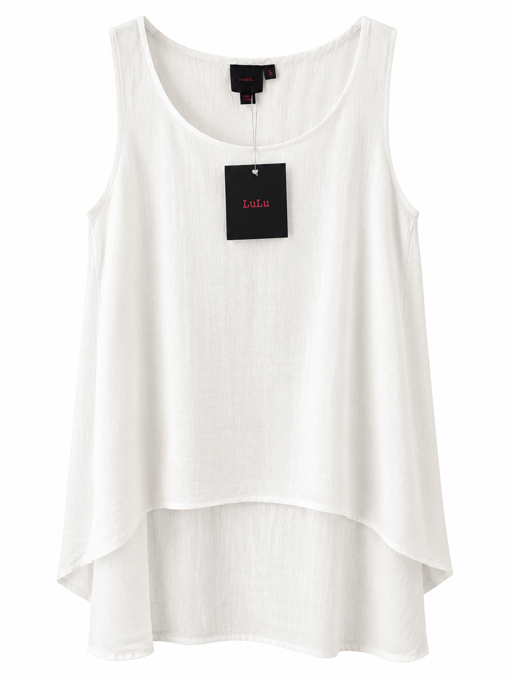 Women's White Sleeveless Layered High-Low Tunic Top