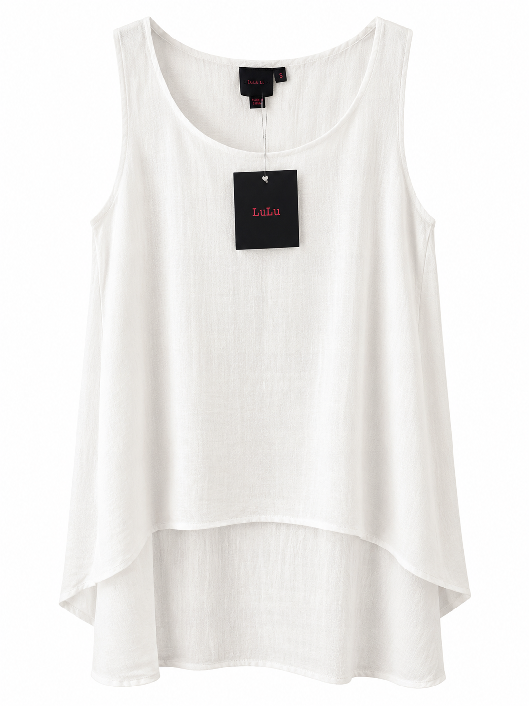 Women's White Sleeveless Layered High-Low Tunic Top