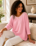 Women's Soft Pink Ribbed Knit Oversized Sweater | Lightweight Batwing Jumper
