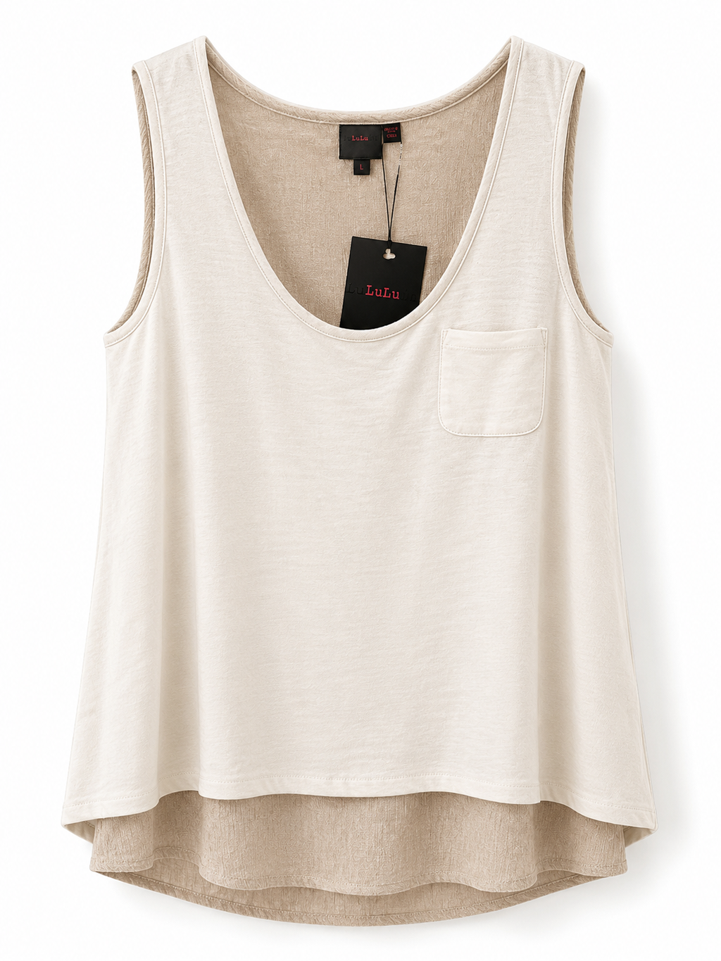 Women's Sleeveless Layered Tank Top | Soft Beige Scoop Neck Casual Blouse with Pocket