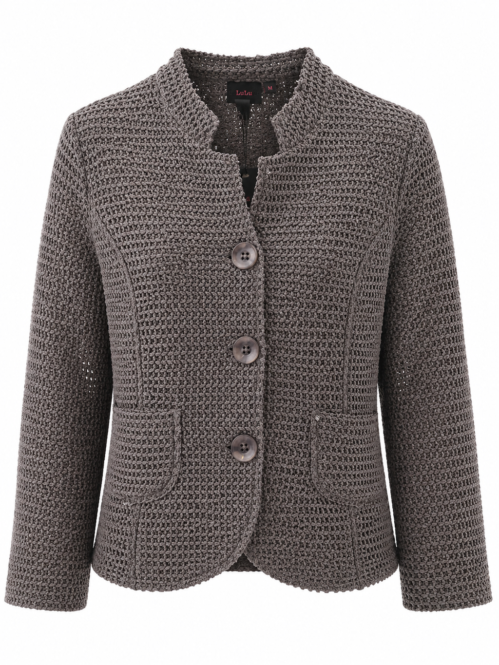 Women's Grey Chunky Knit Button Cardigan | Textured Long Sleeve Open Knit Jacket