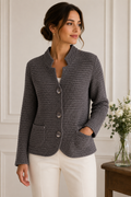 Women's Grey Chunky Knit Button Cardigan | Textured Long Sleeve Open Knit Jacket