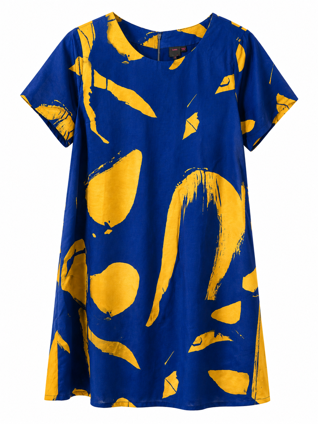 Women's Royal Blue Abstract Print Blouse | Mustard Yellow Short Sleeve Casual Top