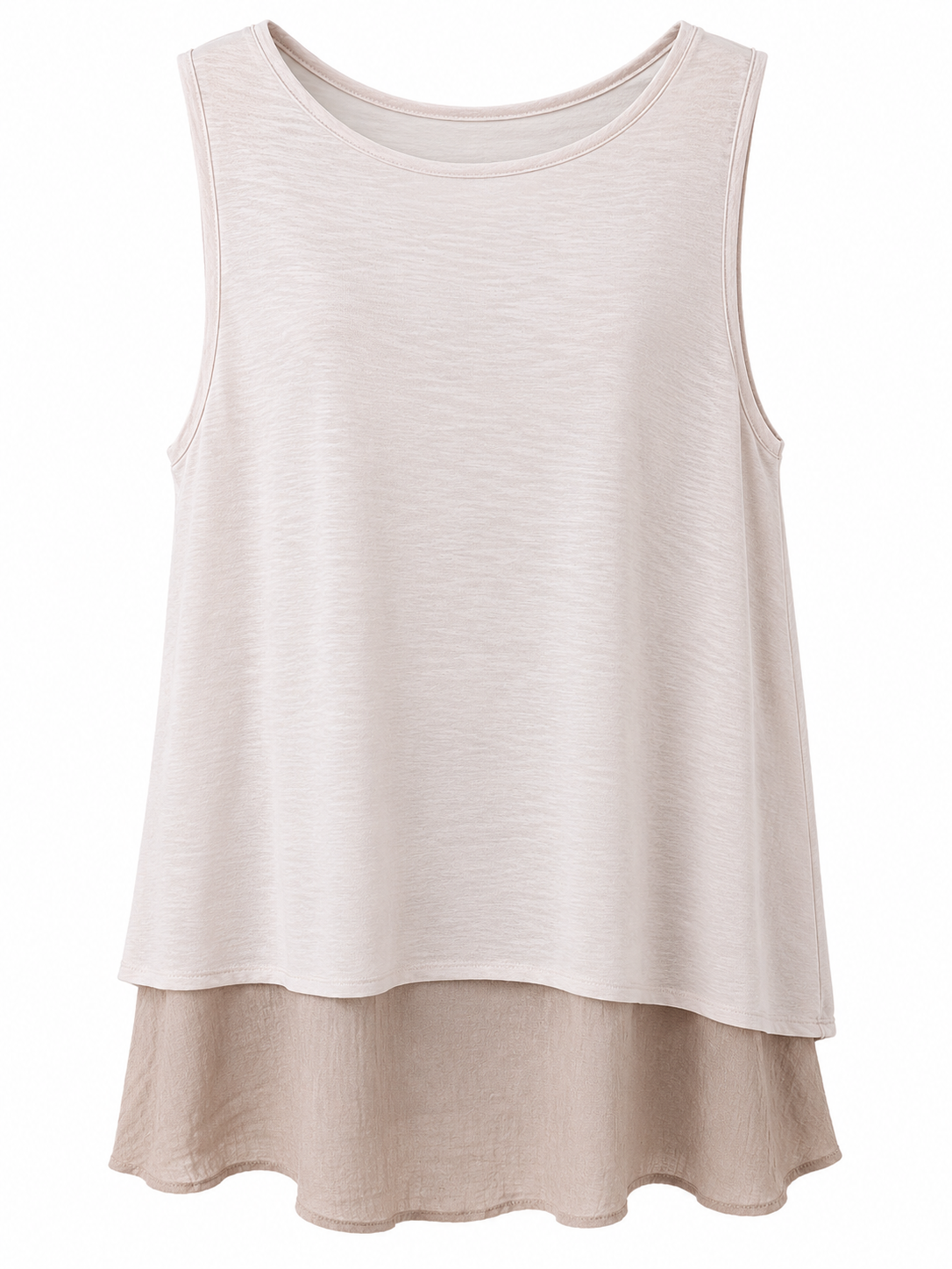 Women's Layered Sleeveless Beige Tank Top | Casual Chiffon Hem Tunic Blouse